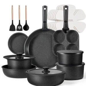 Carote 23pcs Cookware Set | Ceramic Non Stick Pots and Pans | Detachable Handles